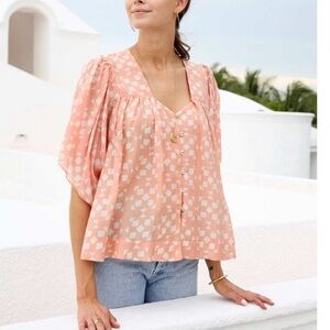 Mirth handmade editions Coba blouse in peach tile print